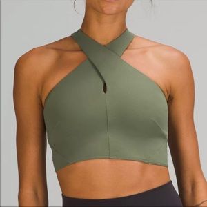 NWT Lululemon NULU WRAP-FRONT LONG-LINE BRA. Size 6 green twill